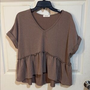 Jolie Women's Tan Ruffle V-Neck Blouse